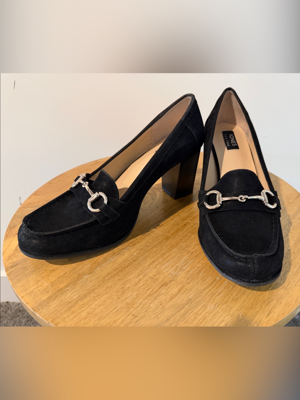 Jones New York Black Suede Loafers with Silver Horsebit